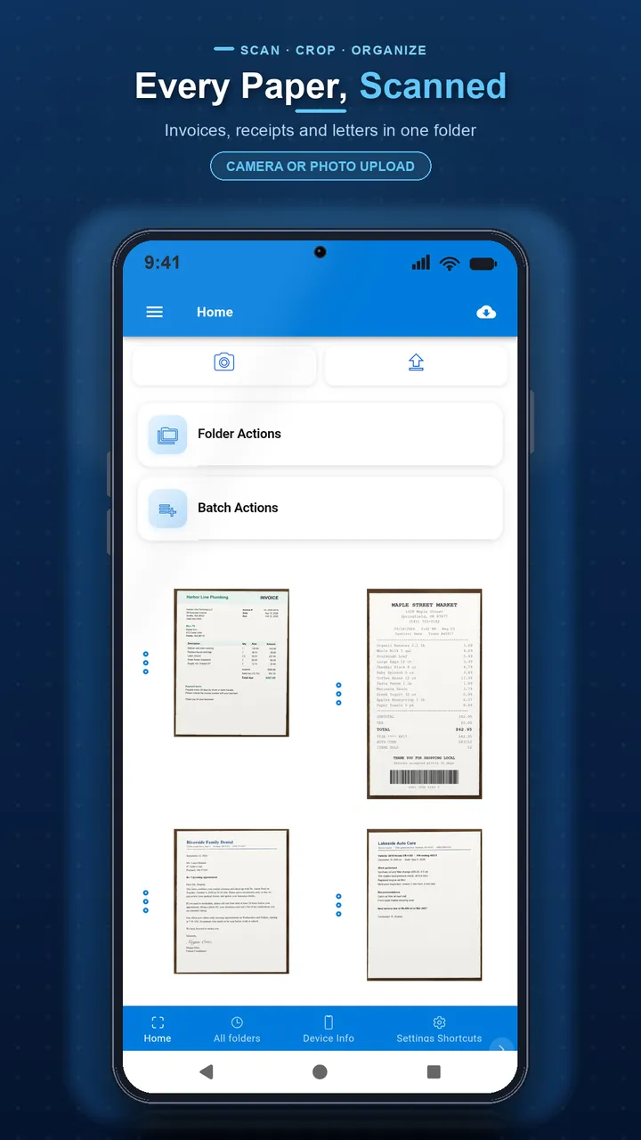 Document Scanner home screen ready to scan a document